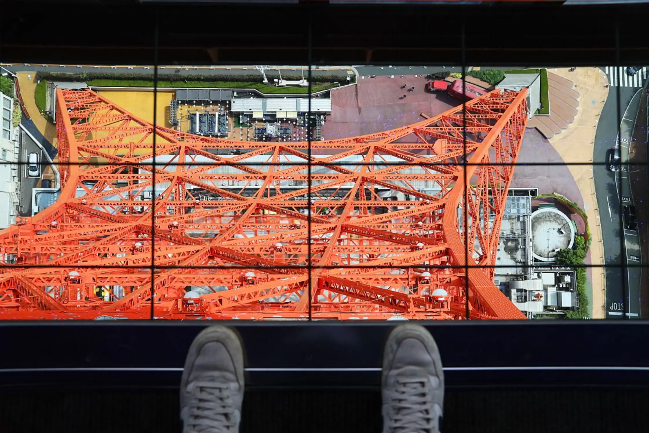 Looking down through a floor window