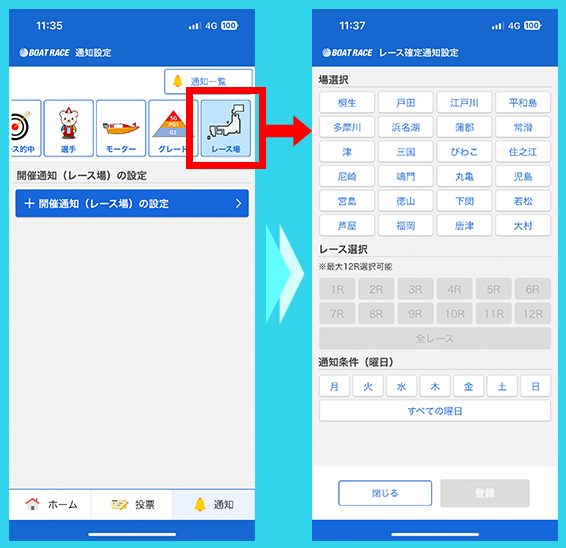 レース場別開催通知