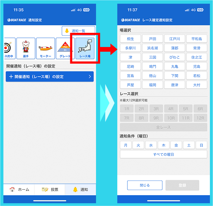 レース場別開催通知