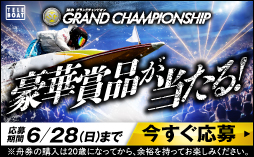 ボートレース鳴門で開催される「SG第36回グランドチャンピオン」の全レースが対象！ テレボートを利用して対象レースで各賞品の応募条件を満たす舟券を購入された方の中から、抽選で豪華賞品をプレゼント‼ ※キャンペーンの応募は【6月22日(月) 18:00】から！